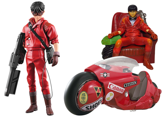 L to R: Project BM! 1/6 Kaneda Shotaro -- Yamato Toys & Vice PVC Kaneda -- Project BM! 1/6 Kaneda's Bike